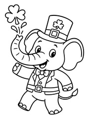 Fototapeta premium St Patrick Elephant Charm: A cheerful elephant embodies the spirit of St. Patrick's Day, complete with a celebratory four-leaf clover, and a beaming smile.