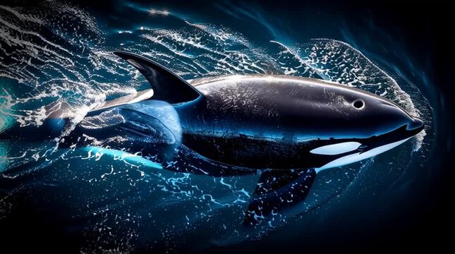 Full Body View from Above of an Orca Swimming in Ocean Wildlife Scene Generative AI