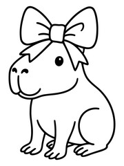 Naklejka premium Capybara with Bow: A charming illustration captures the delightful image of a capybara adorned with a decorative bow, radiating joy and cuteness.