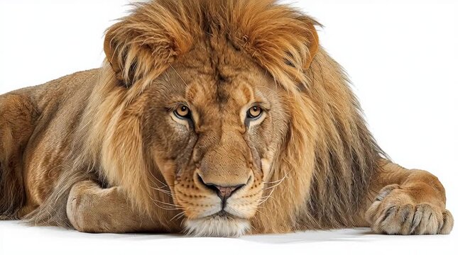 Beautiful Lion Lying on White Background Wildlife Animal Portrait Generative AI