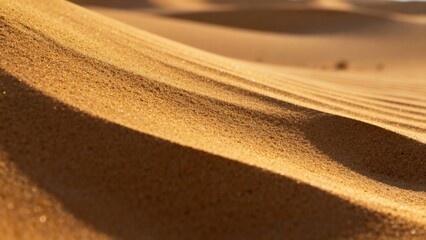 Close-up of golden sand dunes with smooth curves and shadows in a desert landscape