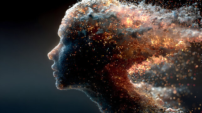 Human head exploding with knowledge and creativity. colorful colors, Bright idea, creative thinking and brainstorming concept