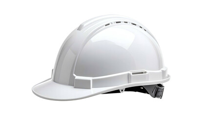 Fototapeta premium A glossy, white hard hat, slightly angled, against a black background