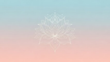 Elegant White Lotus Line Art Mandala on Soft Pastel Blue and Pink Gradient Background