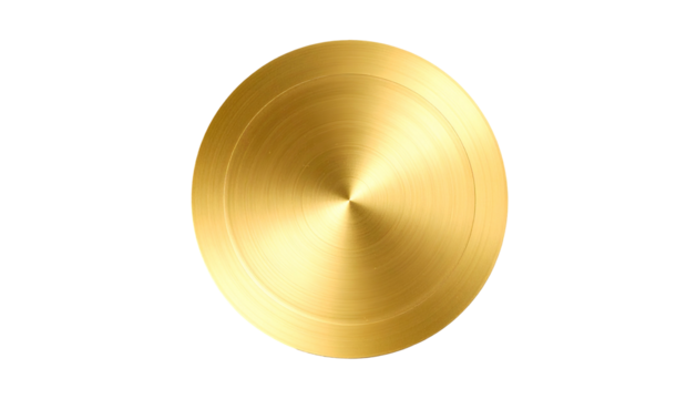 Circular metallic object in gold with radial lines on a black background - Powered by Adobe
