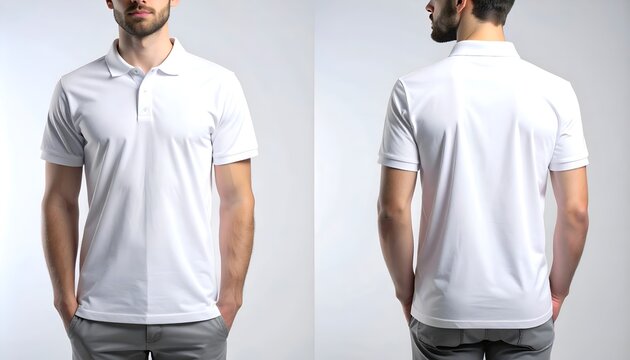 Blank polo shirt mockup on model with no face visible. Ideal for corporate branding, staff uniforms, and business apparel marketing.