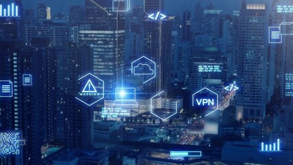 Future digital world cyber city smart city and IoT technology online internet cyber security modern internet of thing cloud data safe network communication data, business city building background - Powered by Adobe