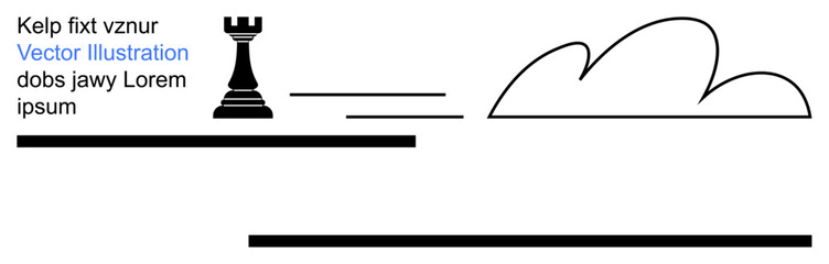 Strategy games, minimalist art, creativity, chess concepts, digital design, abstract patterns. A rook chess piece and cloud with horizontal lines. Strategy games and minimalist art concept © robu_s