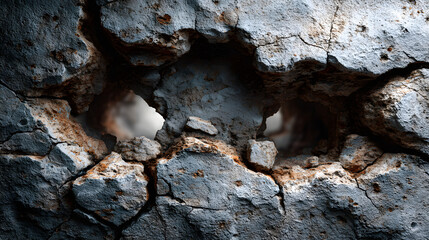 Fototapeta premium A wall with a lot of cracks and holes