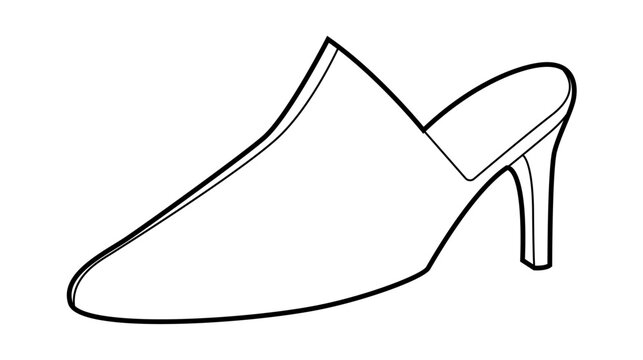 Mule shoe women single sketch. Open back mid heel shoe for city walk, creative office, relaxed wardrobe. Technical fashion illustration, CAD mockup, clean vector men unisex isolated casual style.