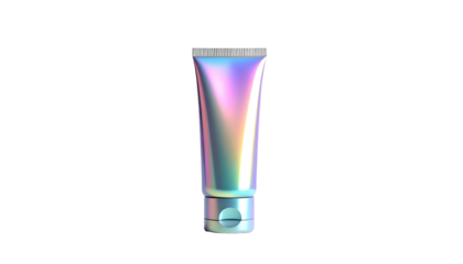 Isolated holographic tube of beauty product on black