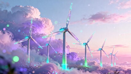 Wind turbines in a dreamy sky