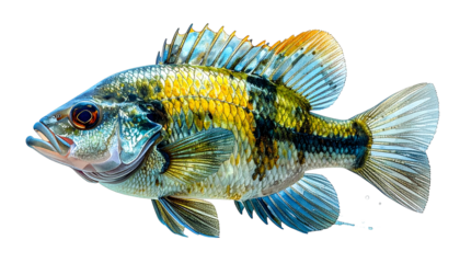 Vividly colored, detailed illustration of a fish with intricate patterns and vibrant hues