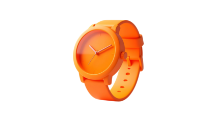 Vivid orange smartwatch displayed on a black background, showcasing its sleek, modern design