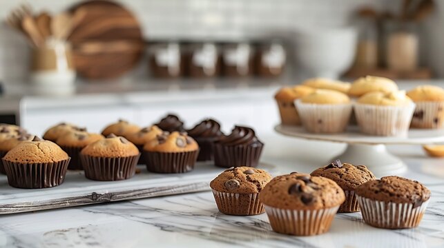 Assorted Muffins on Marble Countertop in Kitchen