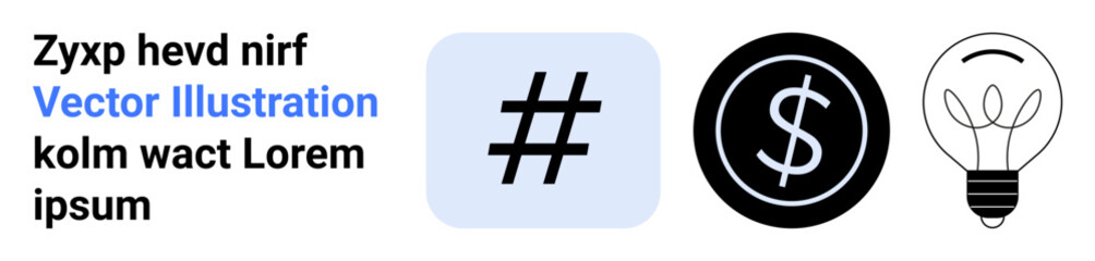 Obraz premium metadata tag, dollar coin, and light bulb icons convey concepts of social media, finance, and creative ideas. Ideal for marketing, technology, business strategy, innovation web development social