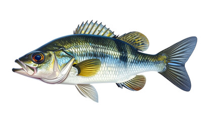 Obraz premium Detailed illustration of a fish with striped pattern, fins, and open mouth, black background