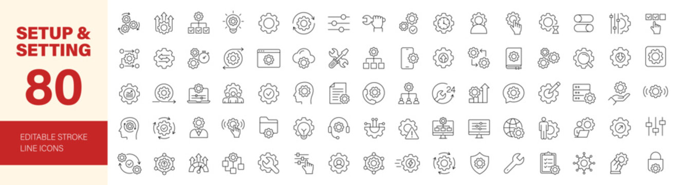 Setup Setting icon set. Editable line icons. Vector illustration.