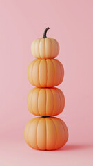 Stack of pale pumpkins on pink background. Halloween autumn concept.
