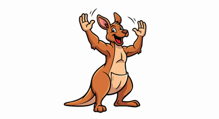 Happy Cartoon Kangaroo Waving Hands in the Air.