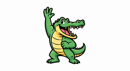 Obraz premium Friendly cartoon alligator character waving its hand.