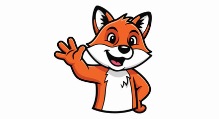 Cute cartoon fox waving hello with a friendly smile.