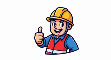 Happy construction worker giving thumbs up wearing safety helmet and vest.