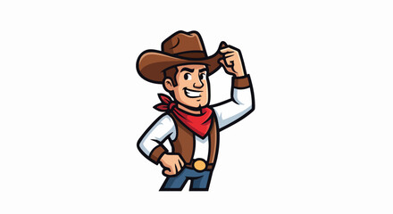 Cartoon Cowboy Tipping Hat with Red Bandana and Brown Vest.