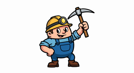 Cartoon Miner with Pickaxe Illustration, Mining Industry Worker, Cartoon Character.