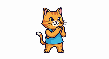 Adorable Orange Tabby Cat Cartoon Character Wearing a Blue Shirt.
