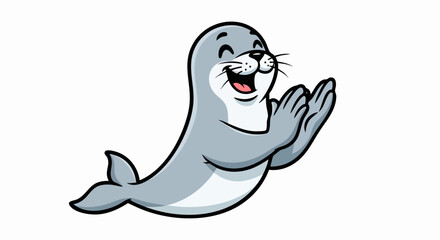Cartoon Seal Clapping its Flippers with a Cheerful Expression.