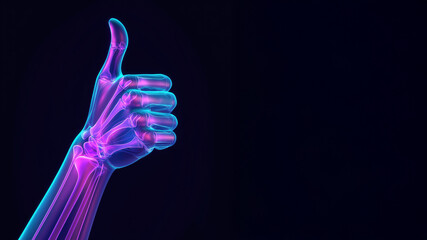 X-ray thumbs up icon with copy space on dark background. Approval concept.