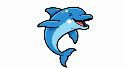 Delightful Blue Dolphin Cartoon Character with a Cheerful Smile.