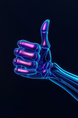 X-ray thumbs up hand close up on dark background. Positive health concept.