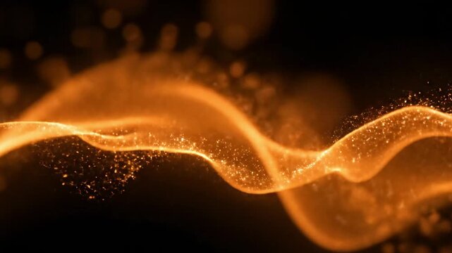 A vibrant, glowing orange wave of light with particles and sparks against a dark background