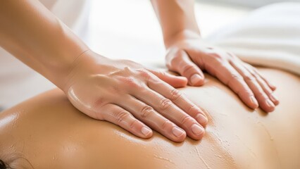Closeup of a professional therapist giving a relaxing deep tissue back massage to a client