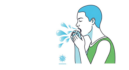 An illustration of a person sneezing or coughing into their hands, demonstrating the spread of respiratory droplets and germs.