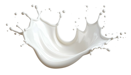 A stylized image of milk splashing against a stark black backdrop