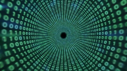 Immersive digital tunnel of glowing green binary code flowing rapidly through a futuristic cyberspace representing data transfer network security and the intricate world of programming and artificial. - Powered by Adobe