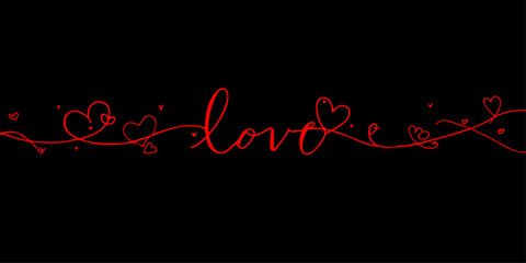 Red line love and heart with black background.