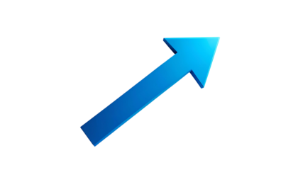 A glossy blue arrow pointing diagonally upwards against a black background