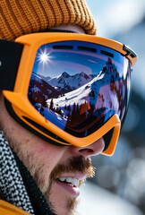 ゴーグルに映る雪山 | Snowy mountains reflected in goggles Generative AI