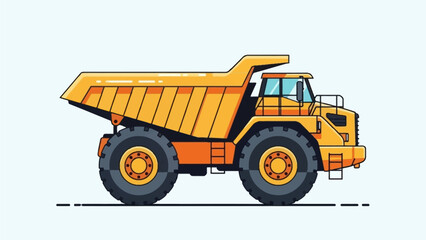 Large yellow dump truck with orange accents on a plain white background viewed from the side