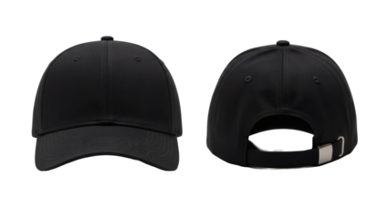 Showcase your brand with this blank black baseball cap front and back view for apparel mockups or clothing line designs