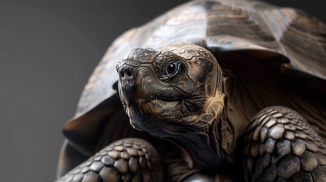 Tortoise Looking Up Close-up on Dark Background