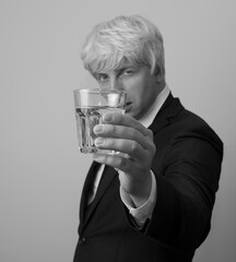 Happy man with glass of water. Man water. Life. Dream. Lifestyle. 