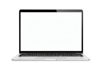 Sleek silver laptop with bright white screen mockup ready for professional digital display presentation