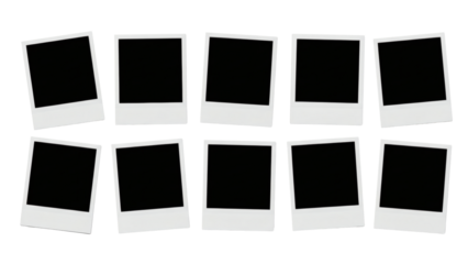 Ten blank instant photo frames arrayed attractively for easy customization