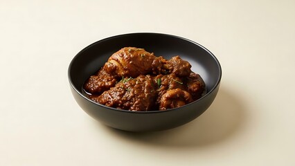 curried chicken in a matte black bowl
