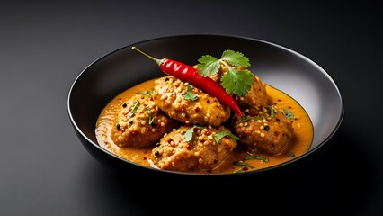 curried chicken with vivid spices and herbs